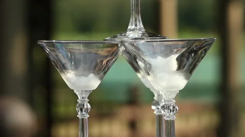 Many Glasses With Liquid Nitrogen Smoke Stock Footage 59663037