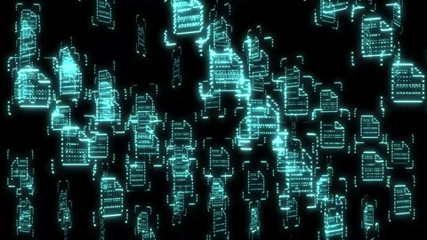 Many glowing folder icons. Data file symbol flying from down to up. Digital  Stock Footage 250618559