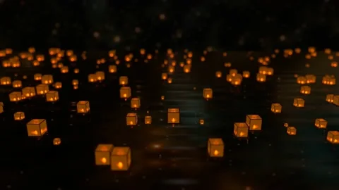 Many glowing lanterns float 3D 4K loop-able animation Stock Footage 202321939