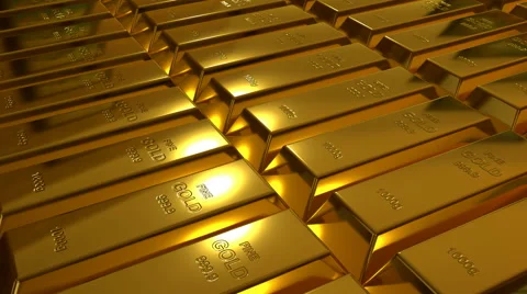 Many gold bars in the dark illuminated Stock Footage 64494685