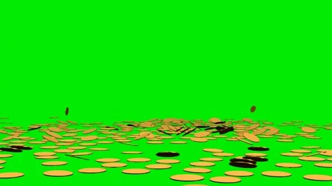 Many golden coins falling down on chromakey background. Money rain. Stock Footage 236501979