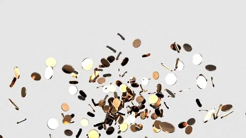 Many golden coins falling down on transparent background. Alpha channel. Stock Footage 250123231