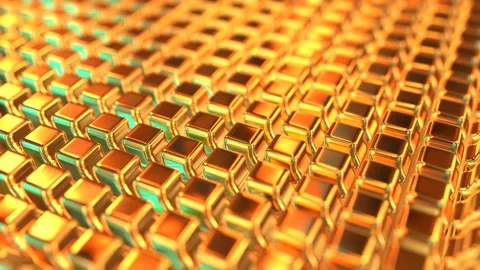 Many golden cubes move like waves loop-able 3d 4k animation Stock Footage 200225604
