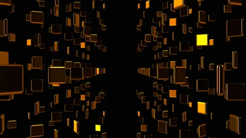 Many golden plates in space, computer generated abstract background, 3D render Stock Footage 100682813