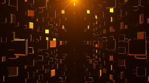 Many golden plates in space, computer generated abstract background, 3D rende Stock Photos