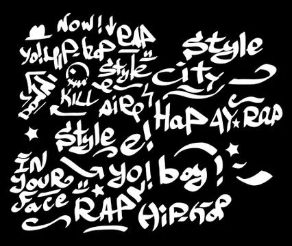 Many graffiti tags on a black background Stock Illustration