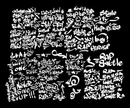 Many graffiti tags on a black background Stock Illustration