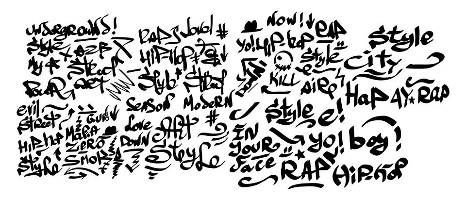Many graffiti tags on a white background Stock Illustration