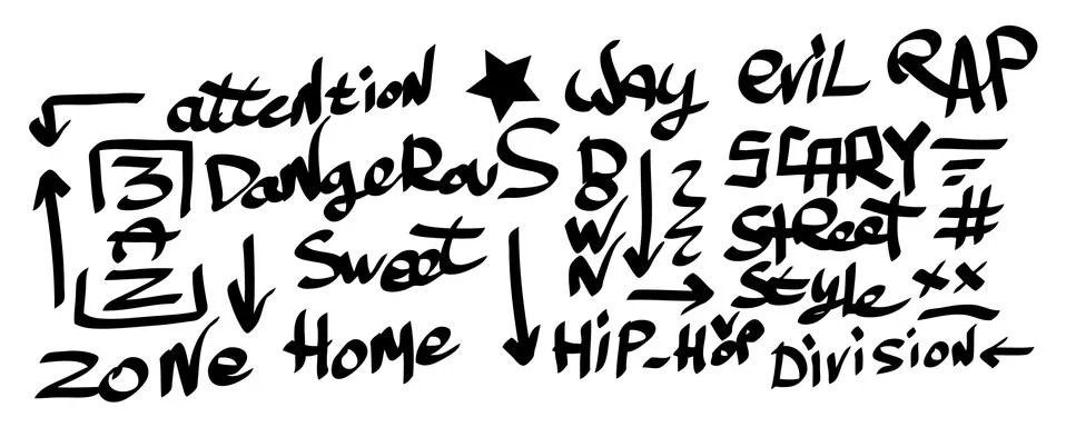 Many graffiti tags on a white background Stock Illustration
