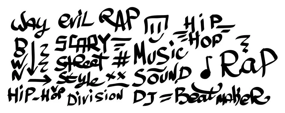 Many graffiti tags on a white background Stock Illustration