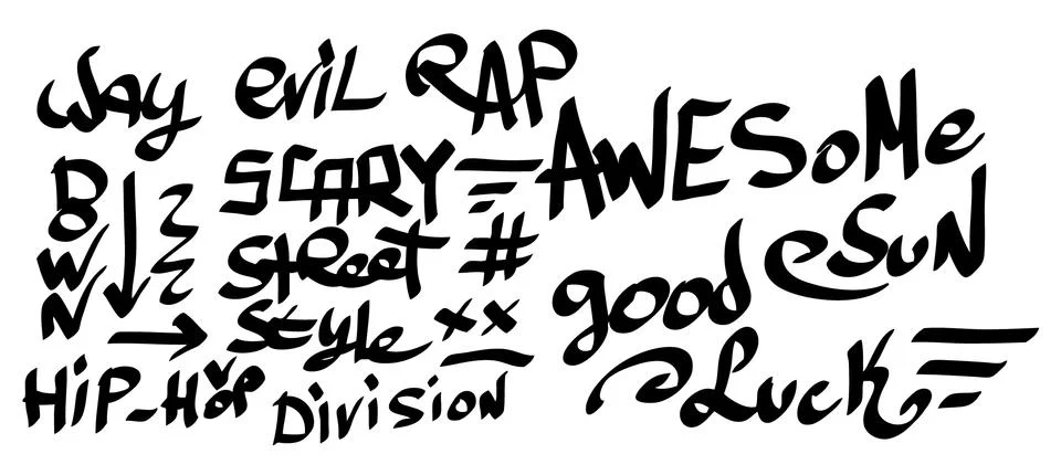 Many graffiti tags on a white background Stock Illustration
