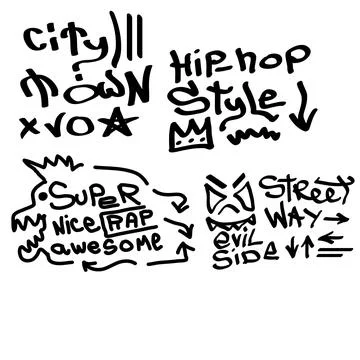 Many graffiti tags on a white background. Vector art. Illustrazione stock
