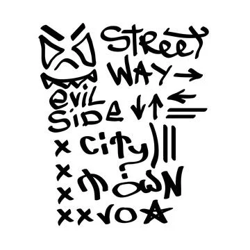 Many graffiti tags on a white background. Vector art. Stock Illustration