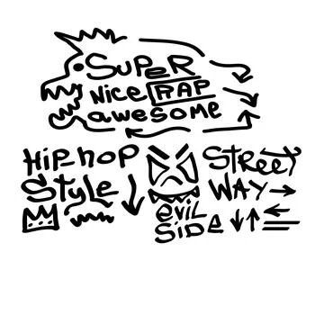 Many graffiti tags on a white background. Vector art. Illustrazione stock