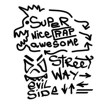 Many graffiti tags on a white background. Vector art. Stock Illustration