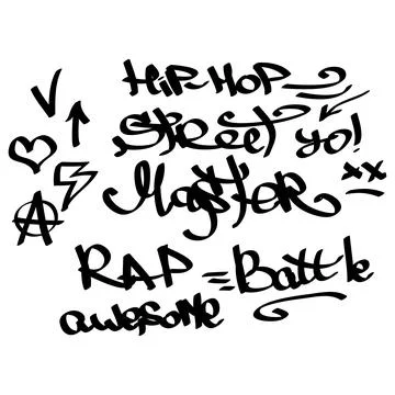 Many graffiti tags on a white background. Vector art. Illustrazione stock