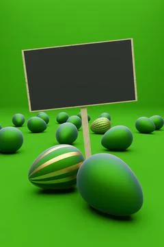 Many green Easter eggs with one golden egg on a green background Stock Illustration