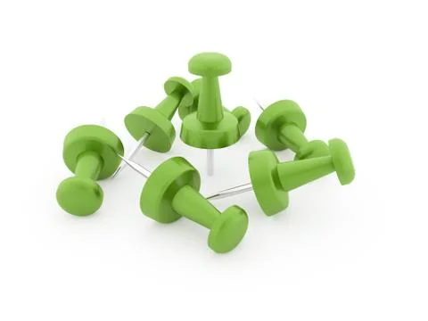 Many green push pins rendered isolated on white Stock Illustration