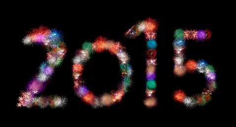 Many  groups of exploding fireworks shaped likenumbers form new year 2015 Stock Illustration
