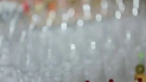 Many Grystal Glasses on the Table Stock Footage 140228827