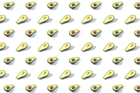 Many halves of avocado, pattern, banner. The procurement of a bright backgrou Stock Photos