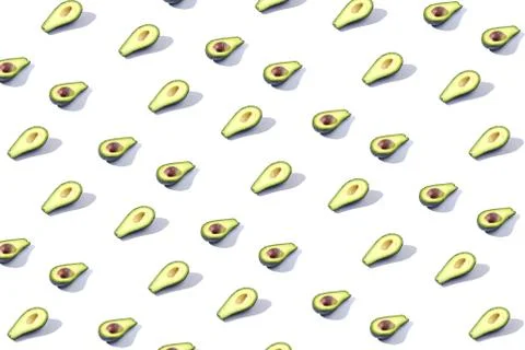 Many halves of avocado, pattern, banner. The procurement of a bright backgrou Stock Photos