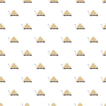 Many hand trucks carrying stacks of milk boxes seamless pattern Stockillustratie