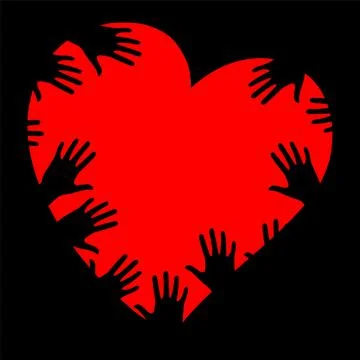 Many hands on the background of the heart Stock Illustration