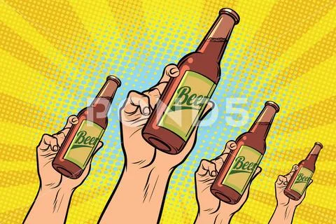 Many Hands With A Bottle Of Beer