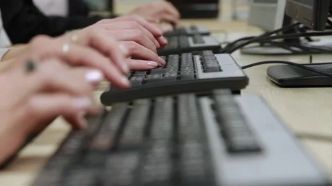 Many hands close-up typing on keyboards in office Stock-Footage 222431424