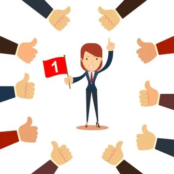 Many hands congratulate a winner with thumbs up sign Stock Illustration