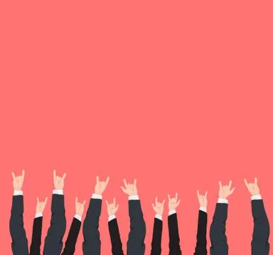 Many hands up cool rock victory and success gestures of different business man Stock Illustration
