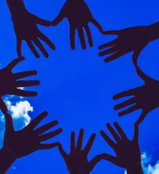 Many hands on the dark sky background Stock Photos