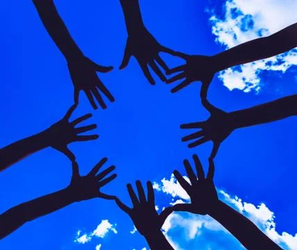 Many hands on the dark sky background Stock Photos