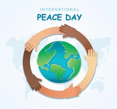 Many hands of different races together in a circle around the earth Stock Illustration