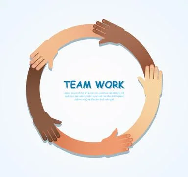 Many hands of different races together in a circle Stock Illustration
