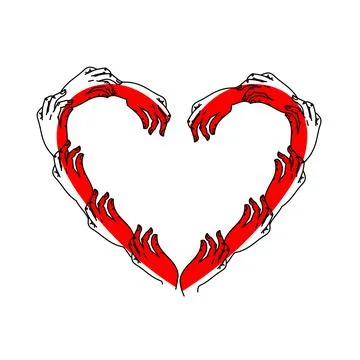 Many hands forming the shape of a heart Stock Illustration