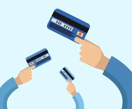 Many hands hold a credit cards Stock Illustration