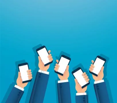 Many hands holding smartphone vector Illustrazione stock