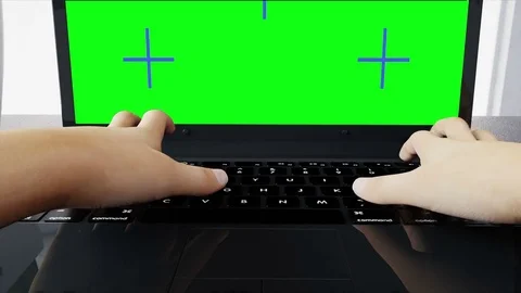 Many hands on keyboard. Workspace. Office work concept. Green screen.  Stock Footage 74477397