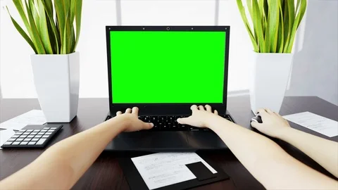 Many hands on keyboard. Workspace. Office work concept. Green screen. Stock Footage 74478370