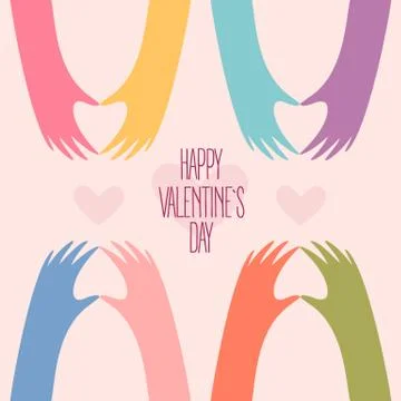 Many hands making a heart. Happy Valentines day Stock Illustration