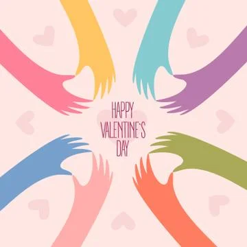 Many hands making a heart. Happy Valentines day Stock Illustration