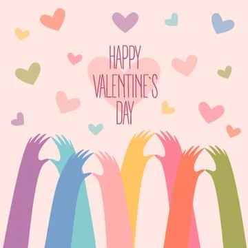 Many hands making a heart. Valentines day Stock Illustration