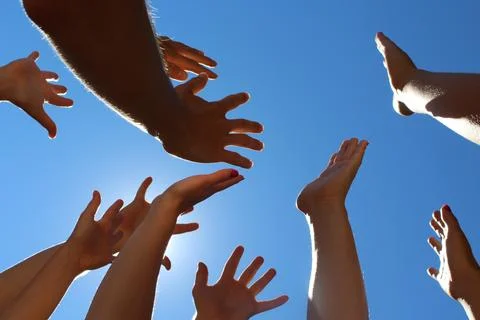 Many hands point upwards Stock Photos