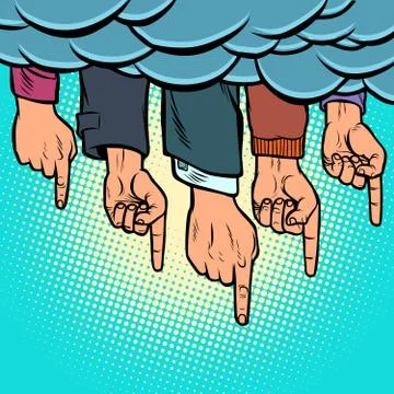 Many hands pointing out from the clouds Stock Illustration