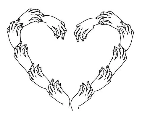 Many hands in the shape of a heart Vector illustration Illustrazione stock