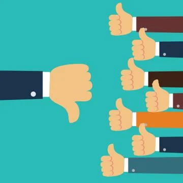 Many hands with thumbs up but get one dislike feedback from the boss or customer Stock Illustration