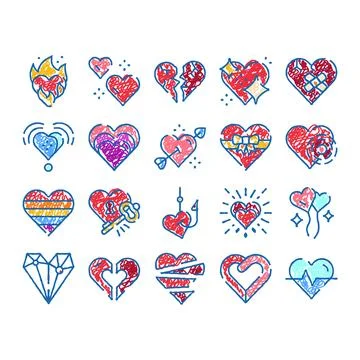 Many heart concepts vector drawing doodles on white background Stock Illustration