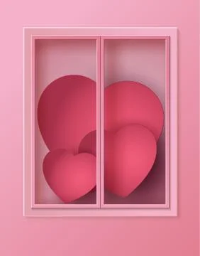 Many heart inside the window. Stock Illustration